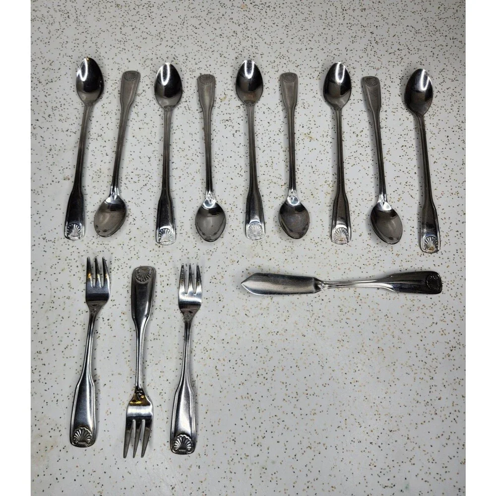Rogers Stainless Antique Shell Stanley Roberts 18/0 Flatware Silverware 13 Pcs